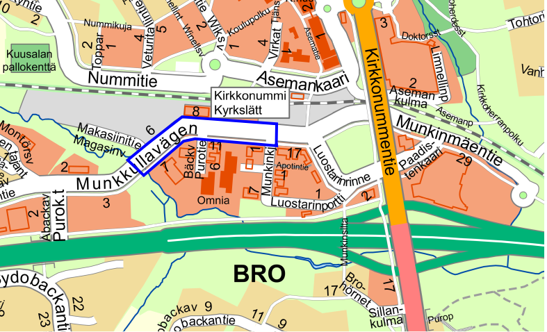 Karttakuva Munkinmäentien saneeraus, Kartbild av saneringen av Munkkullavägen